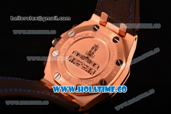 Audemars Piguet Royal Oak Offshore Pride of Argentina Swiss Valjoux 7750 Automatic Rose Gold Case with Brown Leather Strap Blue Dial and White Arabic Numeral Markers - 1:1 Original (J12) - Click Image to Close